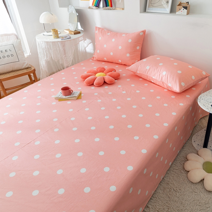 91家纺网 家纺一手货源 找家纺 梦家居 2021新款40s纯棉13372卡通单床单 波点浅粉