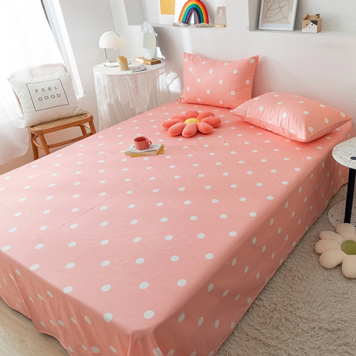 91家纺网 家纺一手货源 找家纺 梦家居 2021新款40s纯棉13372卡通单床单 波点浅粉