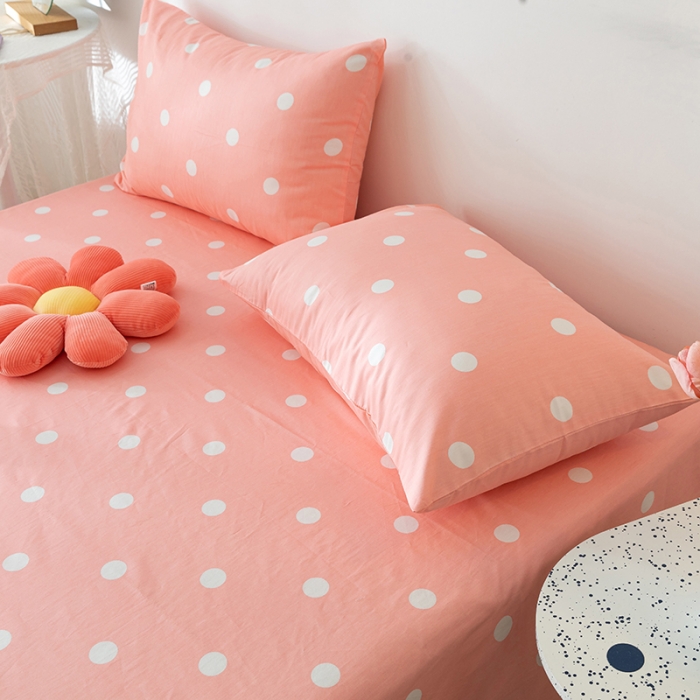 91家纺网 家纺一手货源 找家纺 梦家居 2021新款40s纯棉13372卡通单床单 波点浅粉