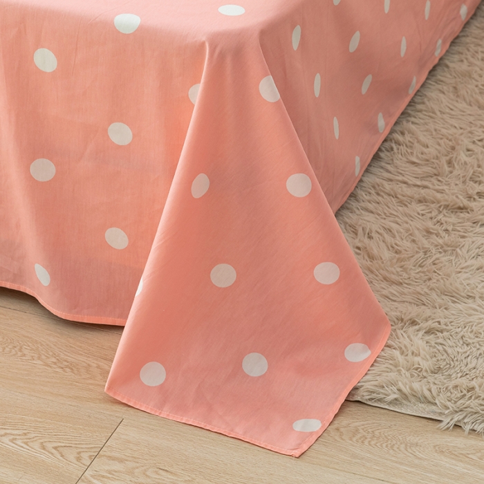 91家纺网 家纺一手货源 找家纺 梦家居 2021新款40s纯棉13372卡通单床单 波点浅粉