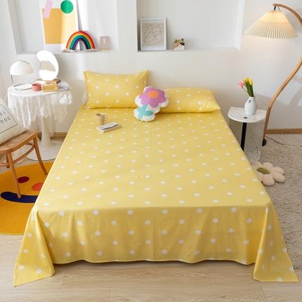 91家纺网 家纺一手货源 找家纺 梦家居 2021新款40s纯棉13372卡通单床单 波点浅黄