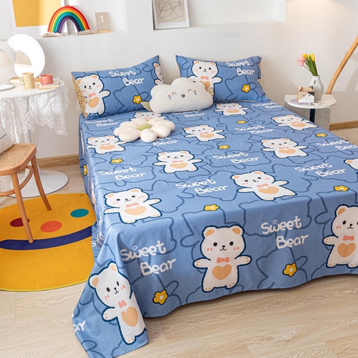 91家纺网 家纺一手货源 找家纺 梦家居 2021新款40s纯棉13372卡通单床单 布丁熊