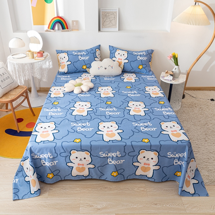91家纺网 家纺一手货源 找家纺 梦家居 2021新款40s纯棉13372卡通单床单 布丁熊