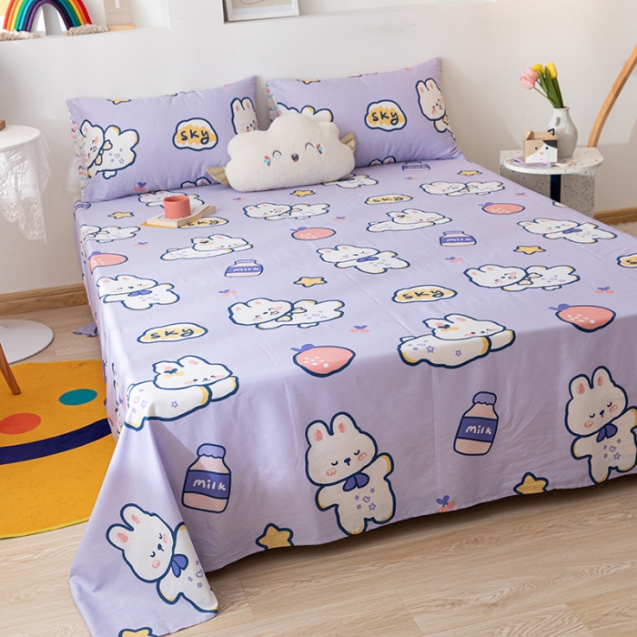 91家纺网 家纺一手货源 找家纺 梦家居 2021新款40s纯棉13372卡通单床单 软萌兔