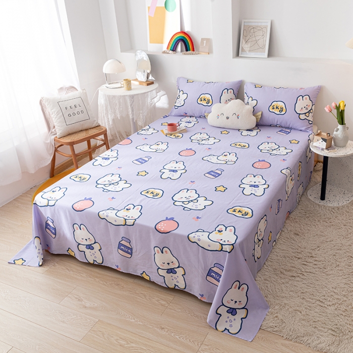 91家纺网 家纺一手货源 找家纺 梦家居 2021新款40s纯棉13372卡通单床单 软萌兔