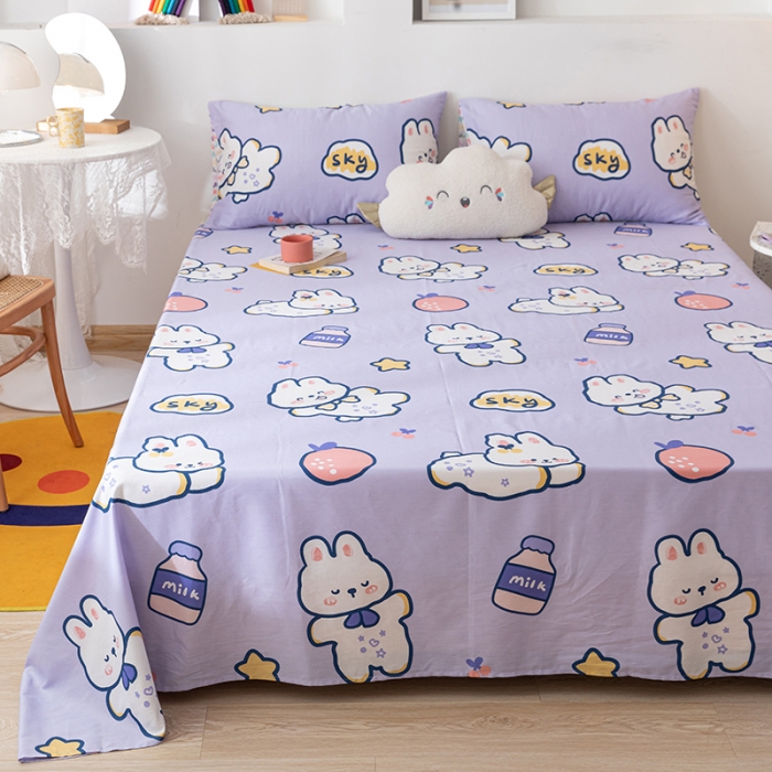 91家纺网 家纺一手货源 找家纺 梦家居 2021新款40s纯棉13372卡通单床单 软萌兔