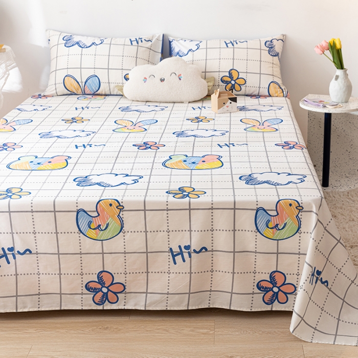 91家纺网 家纺一手货源 找家纺 梦家居 2021新款40s纯棉13372卡通单床单 小彩熊