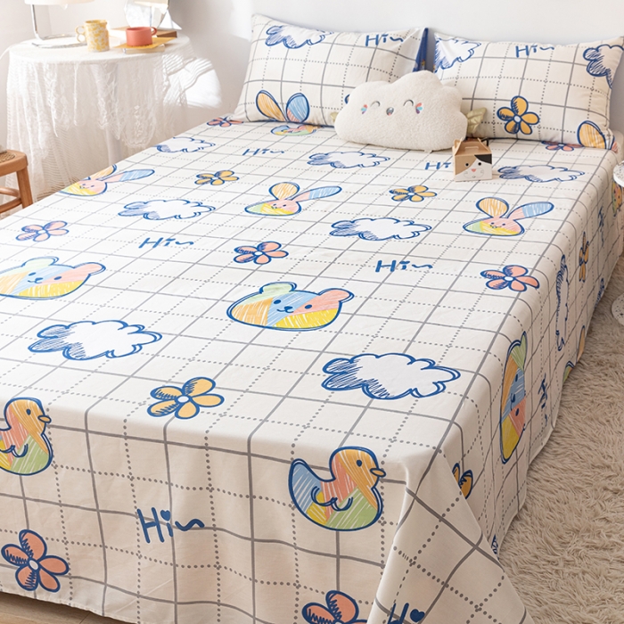 91家纺网 家纺一手货源 找家纺 梦家居 2021新款40s纯棉13372卡通单床单 小彩熊