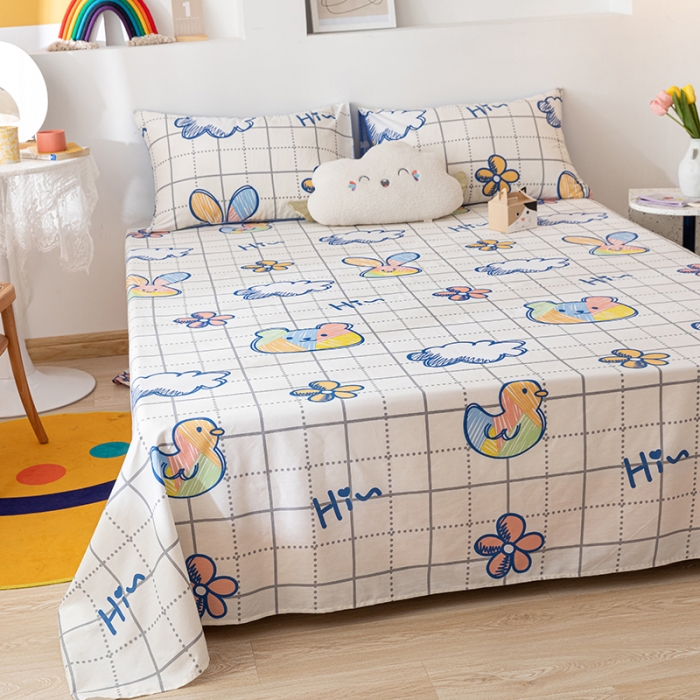 91家纺网 家纺一手货源 找家纺 梦家居 2021新款40s纯棉13372卡通单床单 小彩熊