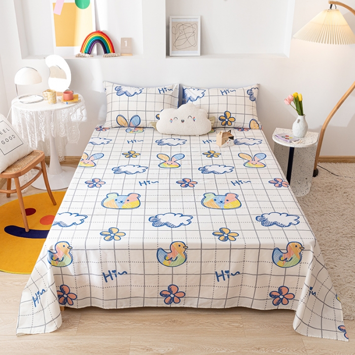 91家纺网 家纺一手货源 找家纺 梦家居 2021新款40s纯棉13372卡通单床单 小彩熊