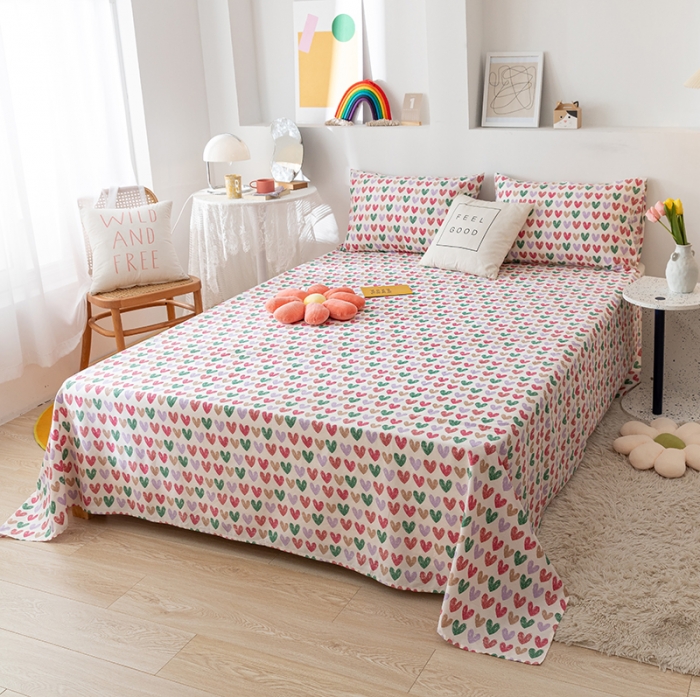 91家纺网 家纺一手货源 找家纺 梦家居 2021新款40s纯棉13372卡通单床单 小心心