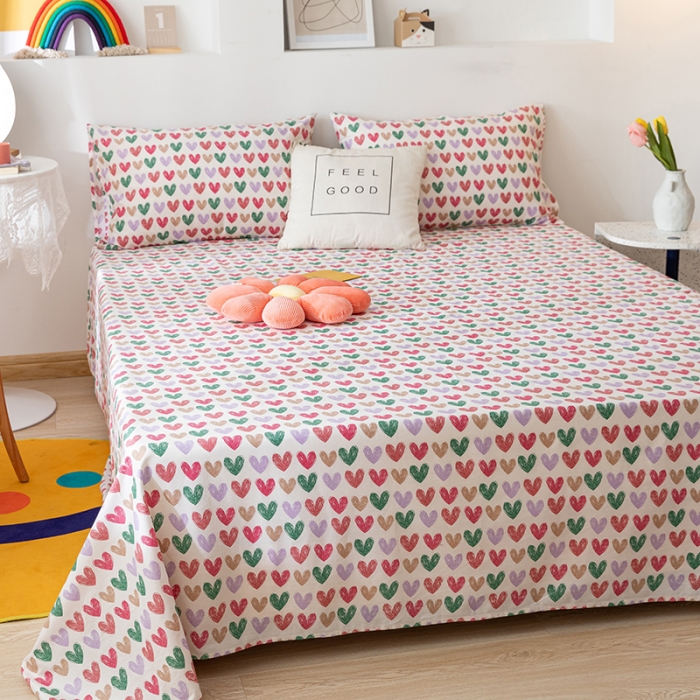 91家纺网 家纺一手货源 找家纺 梦家居 2021新款40s纯棉13372卡通单床单 小心心