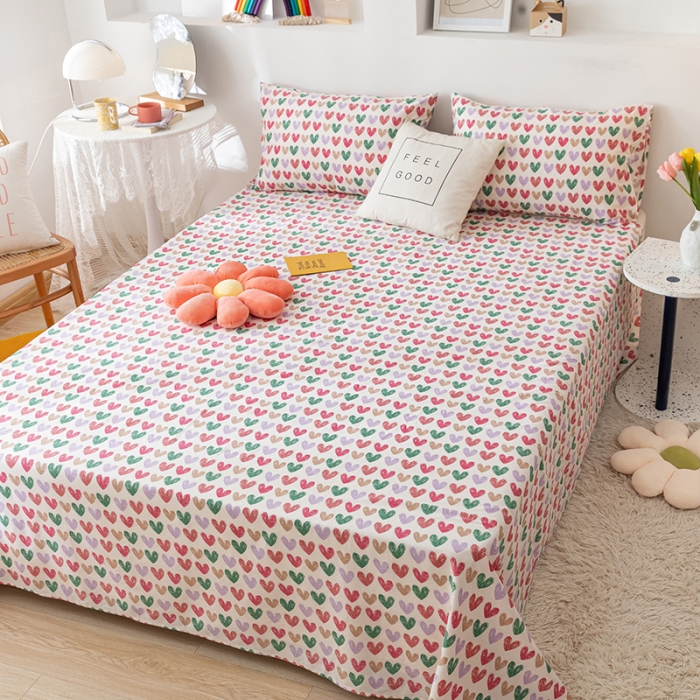 91家纺网 家纺一手货源 找家纺 梦家居 2021新款40s纯棉13372卡通单床单 小心心