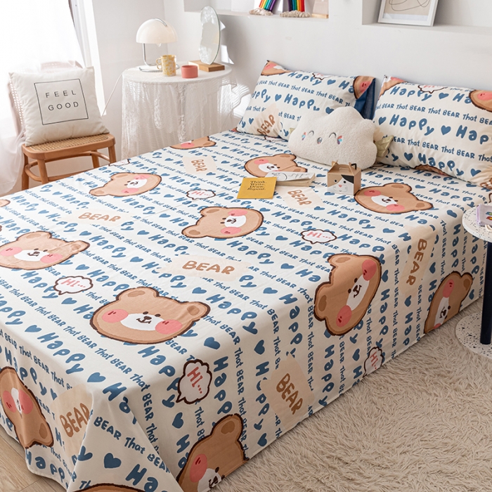 91家纺网 家纺一手货源 找家纺 梦家居 2021新款40s纯棉13372卡通单床单 熊孩子