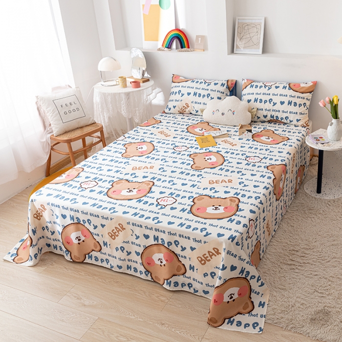 91家纺网 家纺一手货源 找家纺 梦家居 2021新款40s纯棉13372卡通单床单 熊孩子