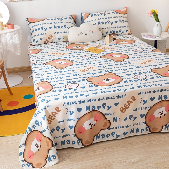 91家纺网 家纺一手货源 找家纺 梦家居 2021新款40s纯棉13372卡通单床单 熊孩子