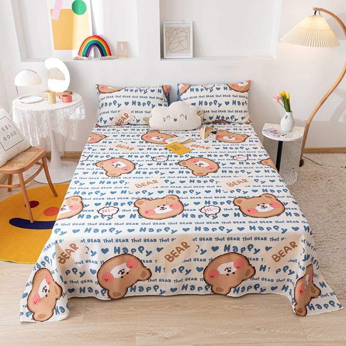 91家纺网 家纺一手货源 找家纺 梦家居 2021新款40s纯棉13372卡通单床单 熊孩子