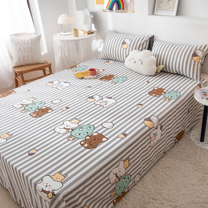 91家纺网 家纺一手货源 找家纺 梦家居 2021新款40s纯棉13372卡通单床单 熊仔