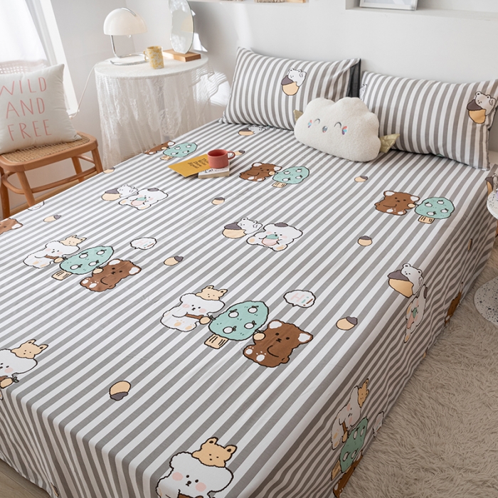 91家纺网 家纺一手货源 找家纺 梦家居 2021新款40s纯棉13372卡通单床单 熊仔