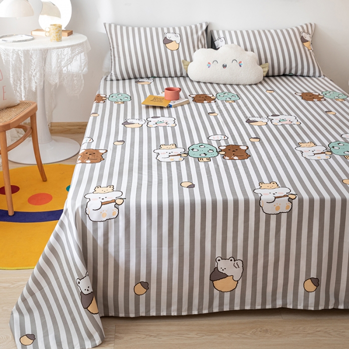 91家纺网 家纺一手货源 找家纺 梦家居 2021新款40s纯棉13372卡通单床单 熊仔