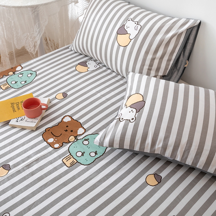 91家纺网 家纺一手货源 找家纺 梦家居 2021新款40s纯棉13372卡通单床单 熊仔