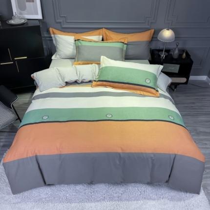 91家纺网 家纺一手货源 找家纺 （总）金爱家 2021新款大版磨毛条格简约四件套