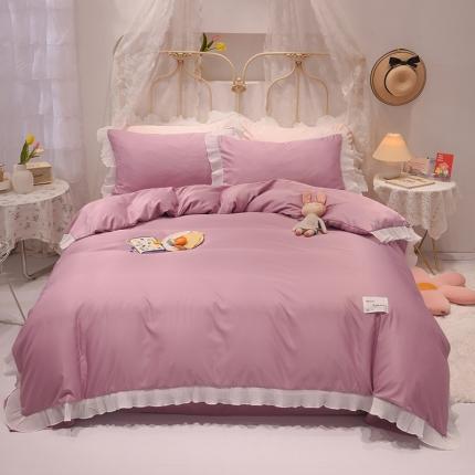 2024新款韩版公主风雪纺花边水洗棉四件套 诗语淡紫