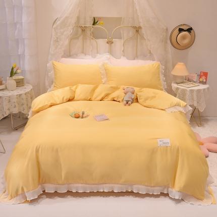 2024新款韩版公主风雪纺花边水洗棉四件套 诗语嫩黄