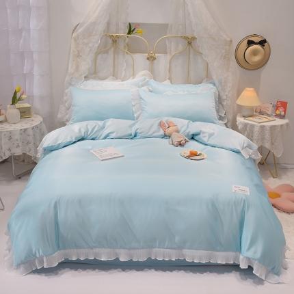 2024新款韩版公主风雪纺花边水洗棉四件套 诗语浅蓝