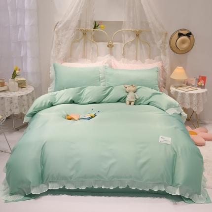 2024新款韩版公主风雪纺花边水洗棉四件套 诗语浅绿