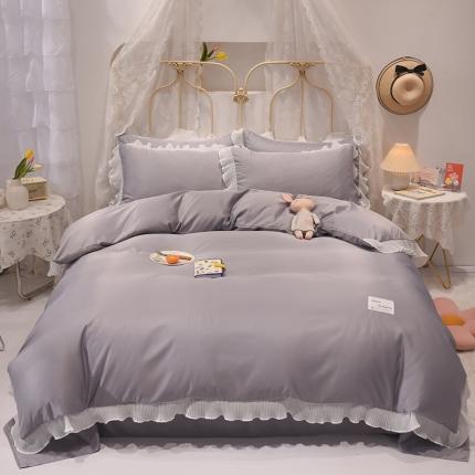 2024新款韩版公主风雪纺花边水洗棉四件套 诗语银灰