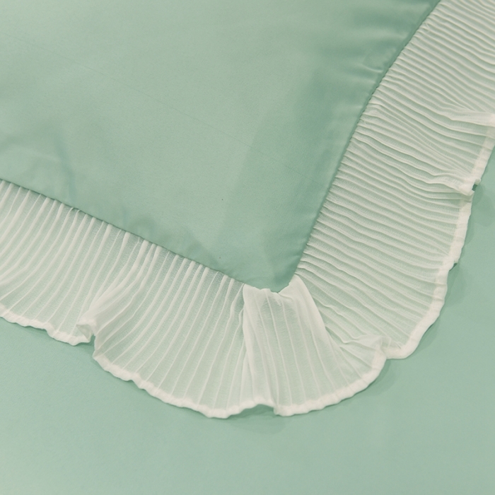 91家纺网 家纺一手货源 找家纺 2024新款韩版公主风雪纺花边水洗棉四件套 诗语浅绿