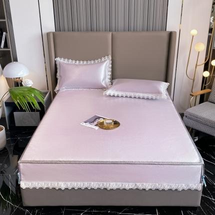 91家纺网 家纺一手货源 找家纺 璞素家居 2021新款蕾丝花边冰丝席 紫