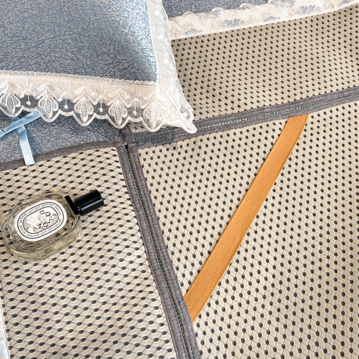 91家纺网 家纺一手货源 找家纺 璞素家居 2021新款蕾丝花边冰丝席 蓝