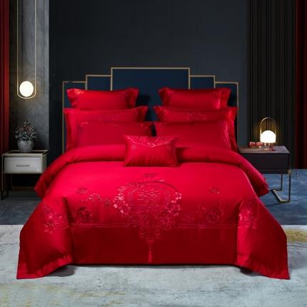 91家纺网 家纺一手货源 找家纺 （总）高大尚 2021新款40S全工艺喷气纯棉中式婚嫁四件套