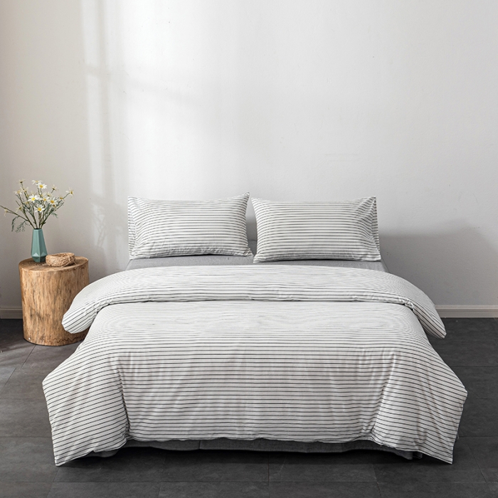 91家纺网 家纺一手货源 找家纺 久典 2022新款A类色织全棉水洗棉四件套（单品有售）白细条