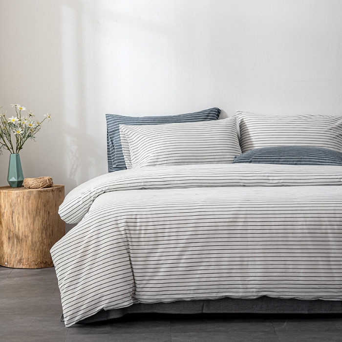 91家纺网 家纺一手货源 找家纺 久典 2022新款A类色织全棉水洗棉四件套（单品有售）白细条