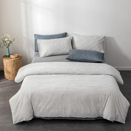 久典 2022新款A类色织全棉水洗棉四件套（单品有售）白细条