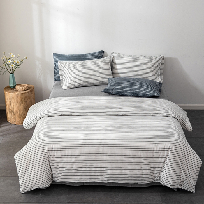 91家纺网 家纺一手货源 找家纺 久典 2022新款A类色织全棉水洗棉四件套（单品有售）白细条