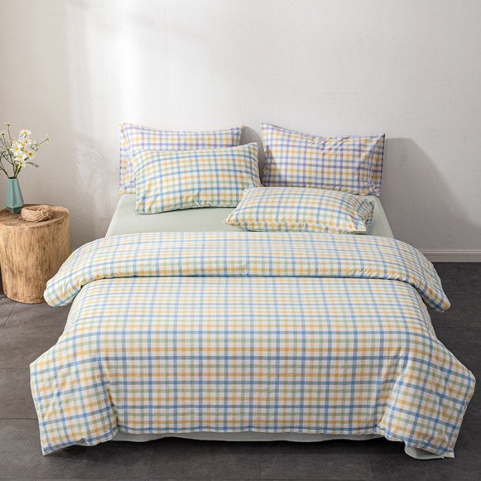 91家纺网 家纺一手货源 找家纺 久典 2022新款A类色织全棉水洗棉四件套（单品有售）彩虹绿