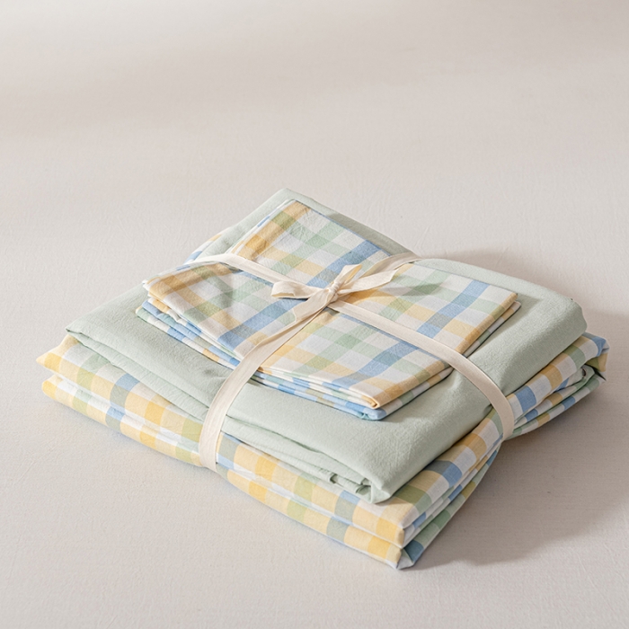 91家纺网 家纺一手货源 找家纺 久典 2022新款A类色织全棉水洗棉四件套（单品有售）彩虹绿