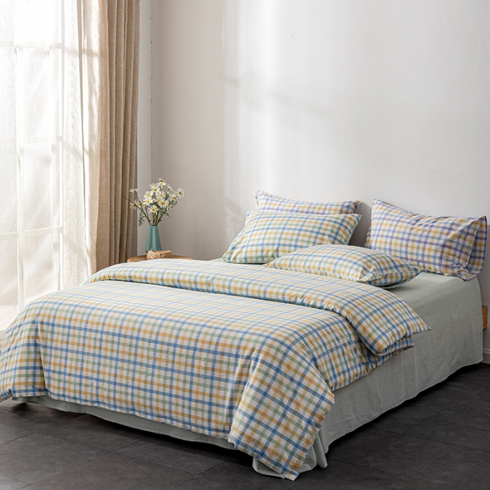 91家纺网 家纺一手货源 找家纺 久典 2022新款A类色织全棉水洗棉四件套（单品有售）彩虹绿