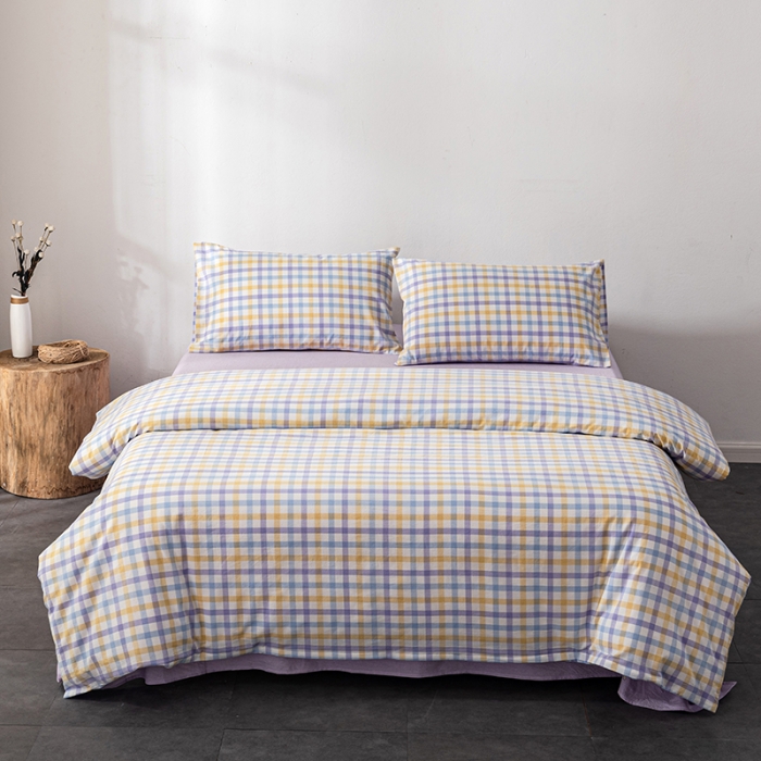 91家纺网 家纺一手货源 找家纺 久典 2022新款A类色织全棉水洗棉四件套（单品有售）彩虹紫