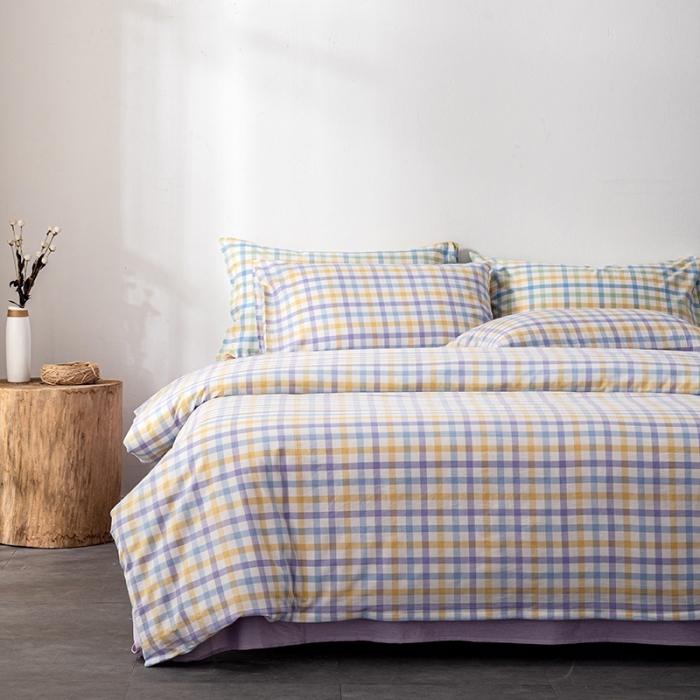 91家纺网 家纺一手货源 找家纺 久典 2022新款A类色织全棉水洗棉四件套（单品有售）彩虹紫