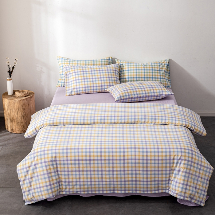 91家纺网 家纺一手货源 找家纺 久典 2022新款A类色织全棉水洗棉四件套（单品有售）彩虹紫