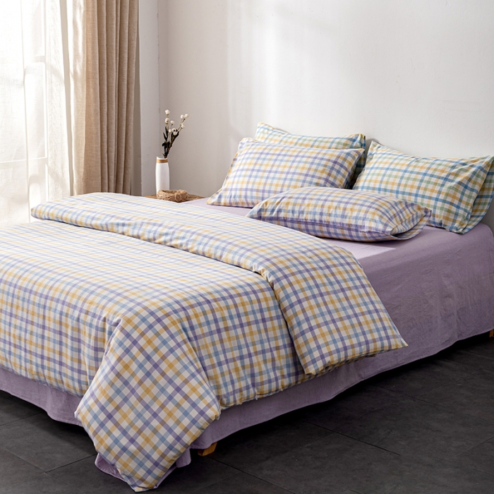 91家纺网 家纺一手货源 找家纺 久典 2022新款A类色织全棉水洗棉四件套（单品有售）彩虹紫