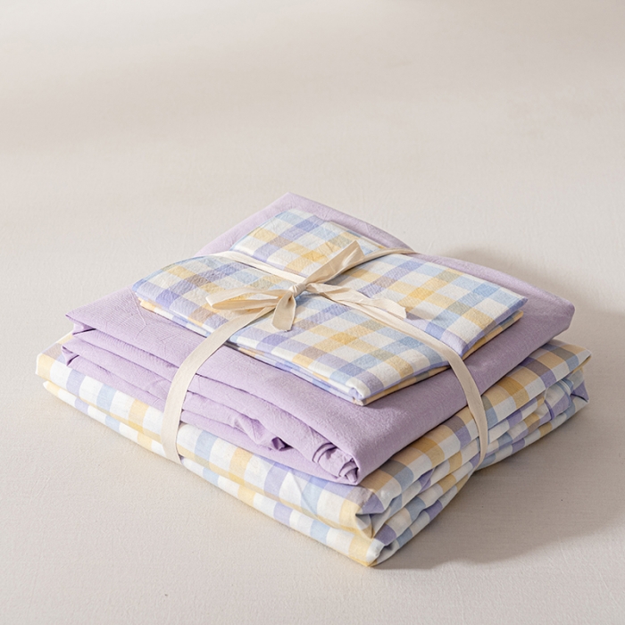 91家纺网 家纺一手货源 找家纺 久典 2022新款A类色织全棉水洗棉四件套（单品有售）彩虹紫