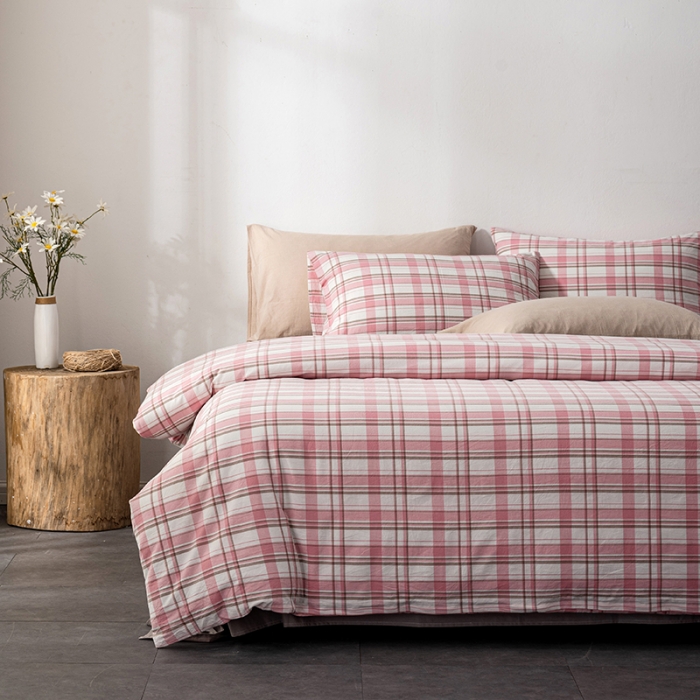 91家纺网 家纺一手货源 找家纺 久典 2022新款A类色织全棉水洗棉四件套（单品有售）草莓格