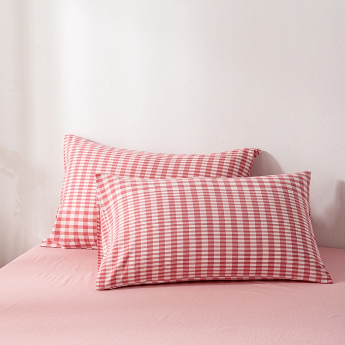 91家纺网 家纺一手货源 找家纺 久典2022新款A类色织全棉水洗棉四件套（单品有售）粉渐变格