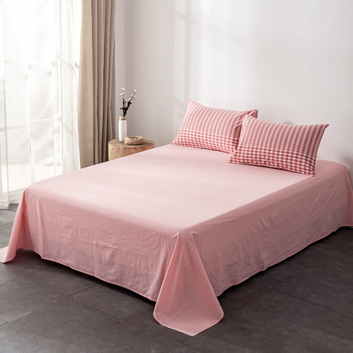 91家纺网 家纺一手货源 找家纺 久典2022新款A类色织全棉水洗棉四件套（单品有售）粉渐变格